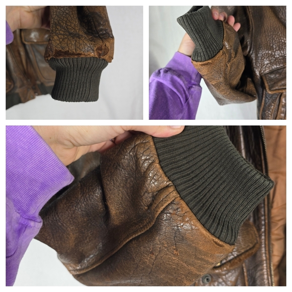 Vintage Leather Flying Mens Medium Jacket Brown Aviator Military Bomber Flight - Picture 16 of 16